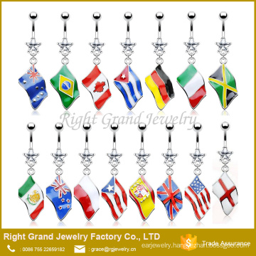 Star CZ Gems Surgical Steel Dangle USA Mexico Canada Flags Belly Button Ring Piercing